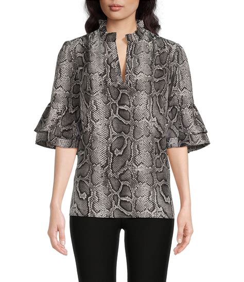 michael michael kors zarina ruffle sleeve knit top black|Michael Kors snake print tops.